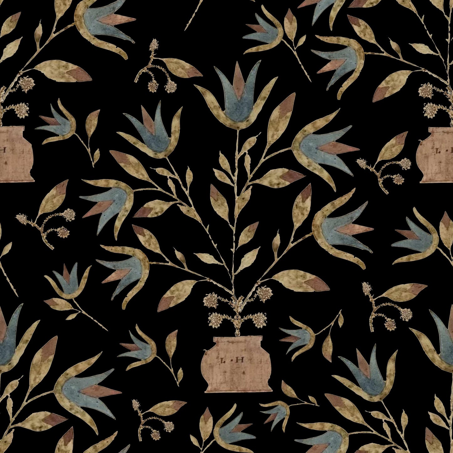 Folkart Floral On Black pattern thumbnail