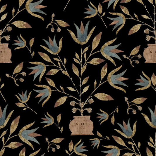 Folkart Floral On Black pattern thumbnail