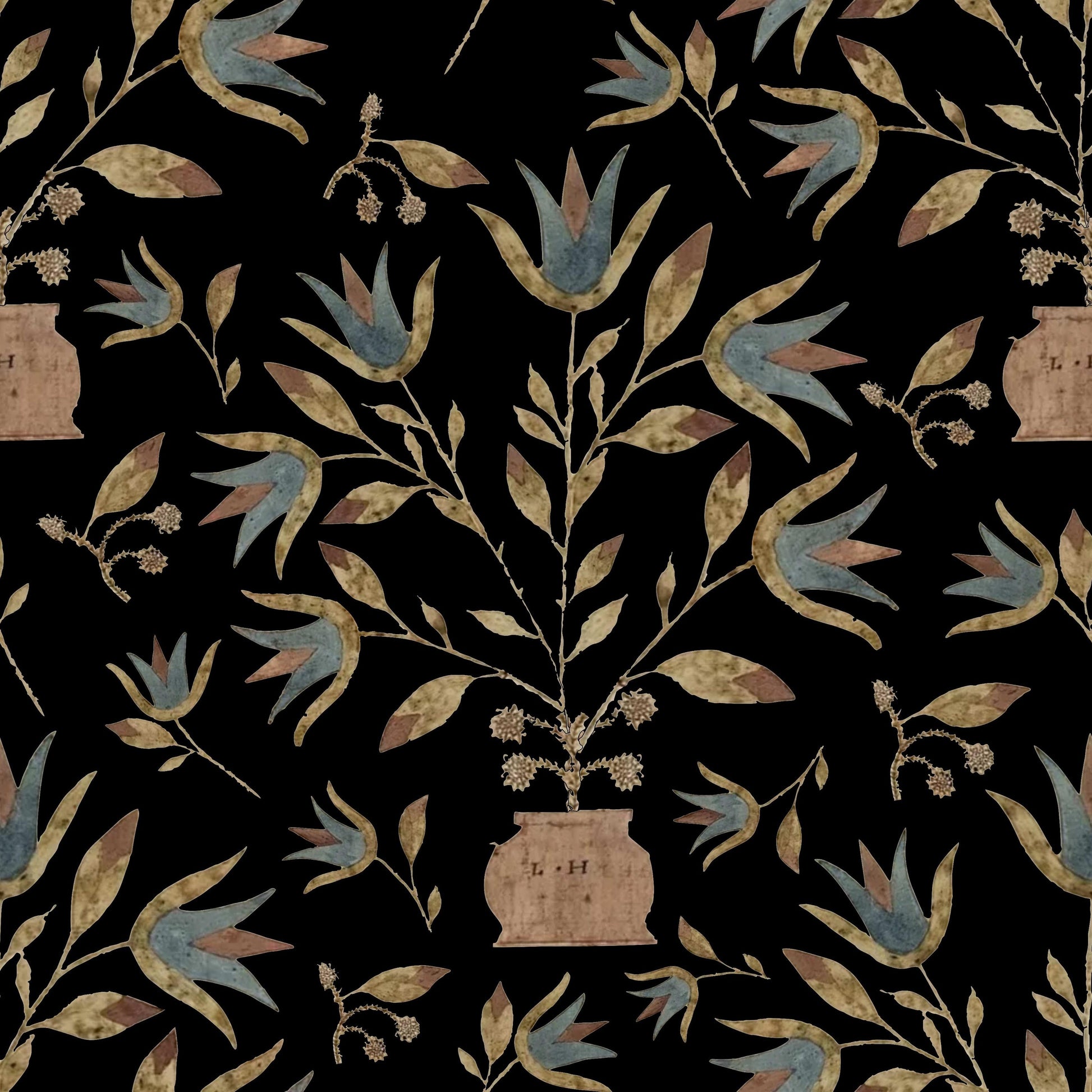 Folkart Floral On Black pattern thumbnail