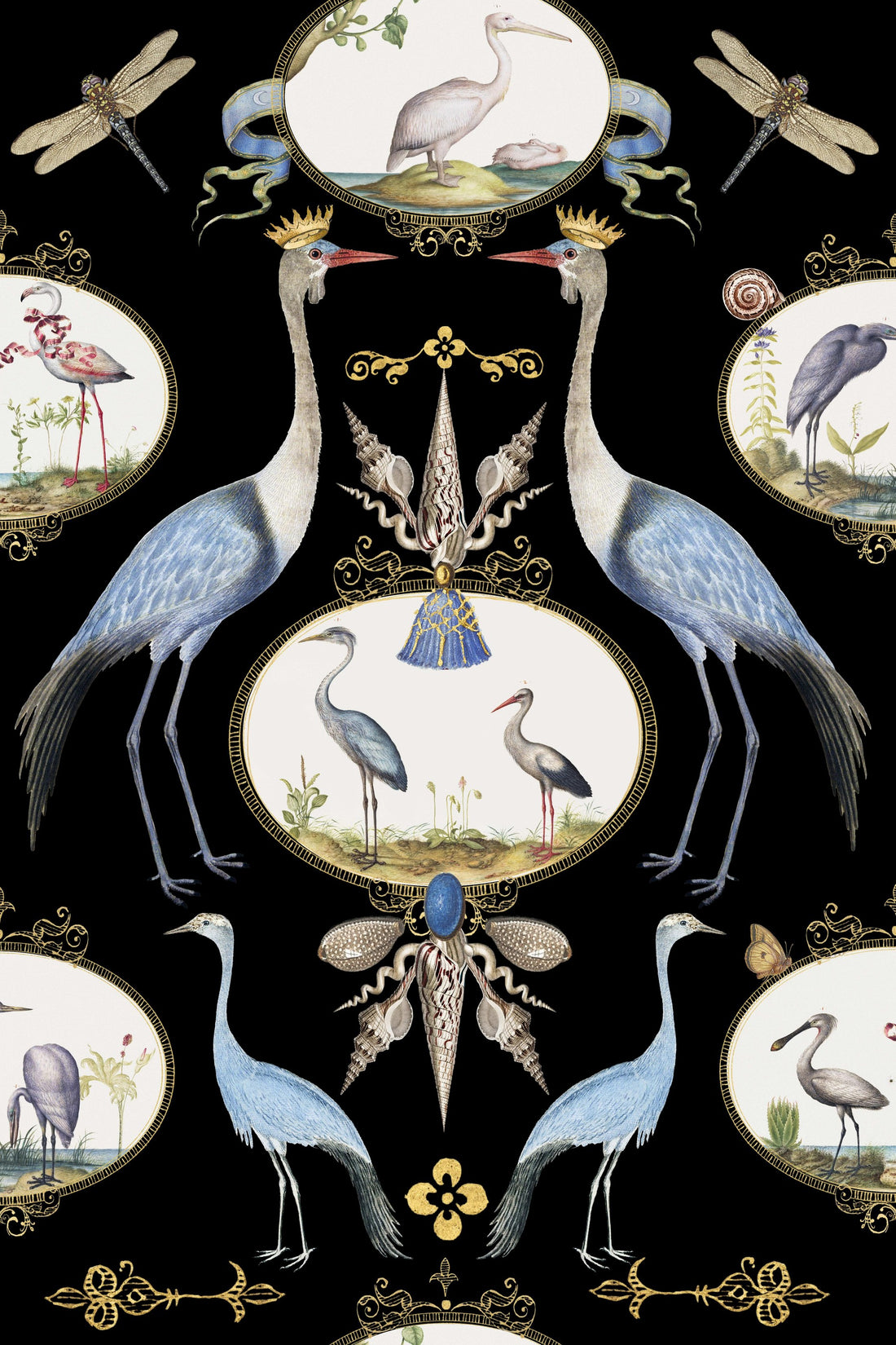 Royal Cranes On Black pattern thumbnail