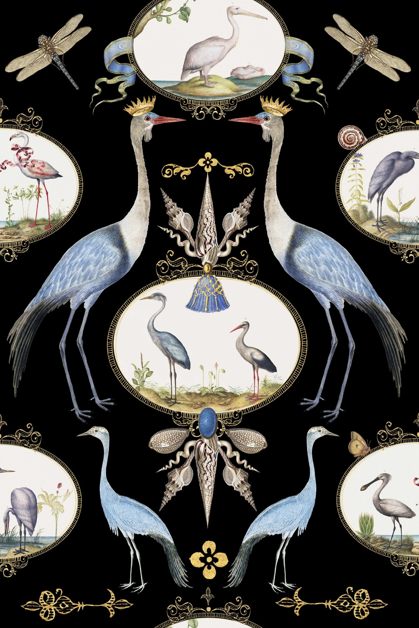 Royal Cranes On Black pattern thumbnail