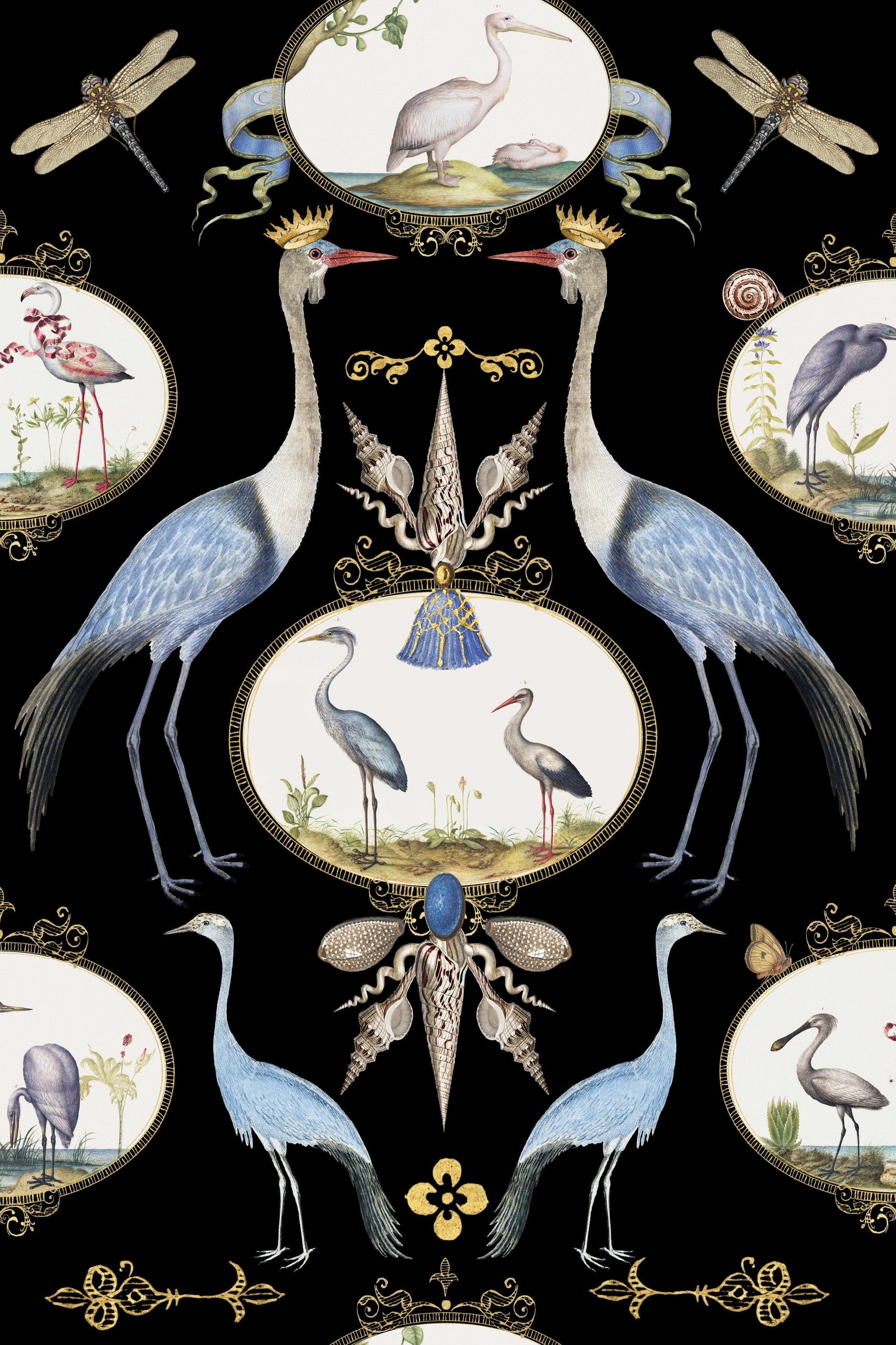 Royal Cranes On Black pattern thumbnail