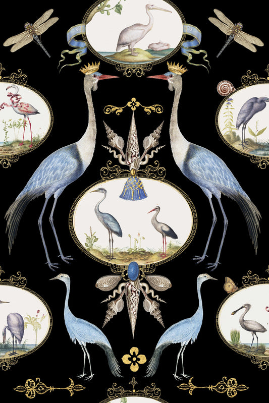 Royal Cranes On Black pattern thumbnail