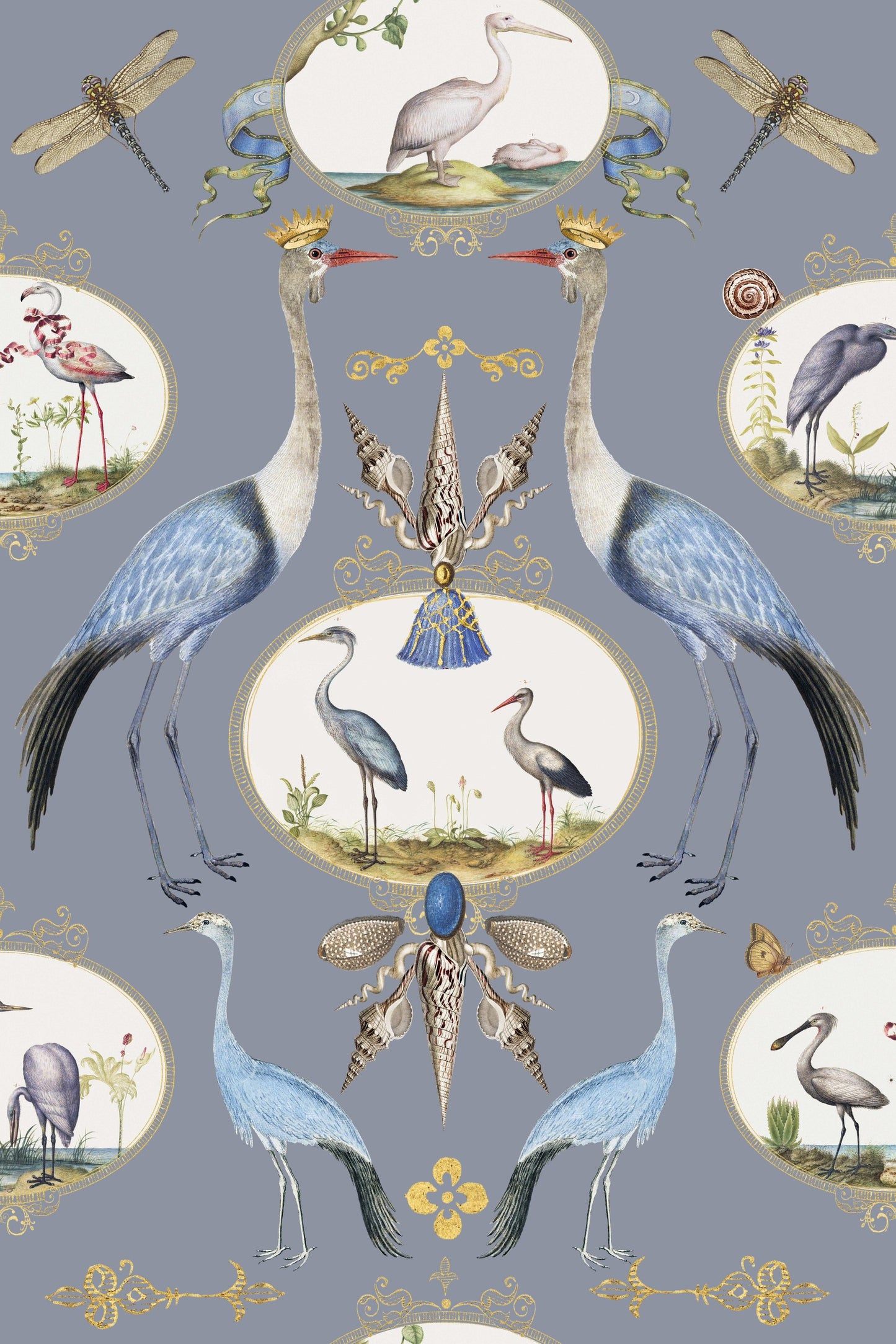 Royal Cranes On Light Blue pattern thumbnail